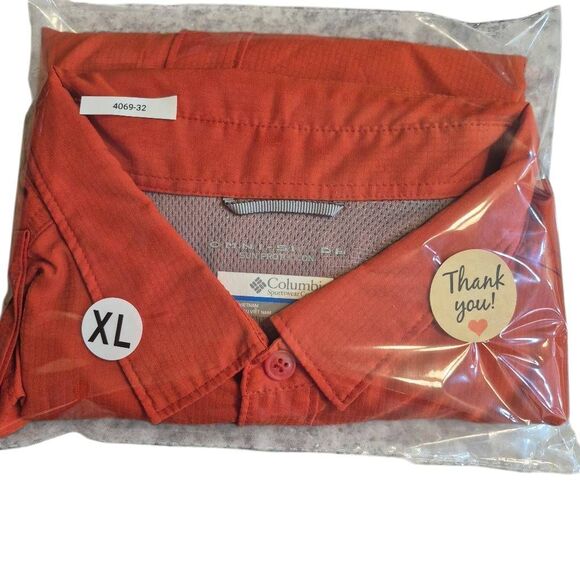 Columbia Men's Dark Orange Red Polyester Button Down Outdoor Quick Dry Ventilate - Picture 8 of 11